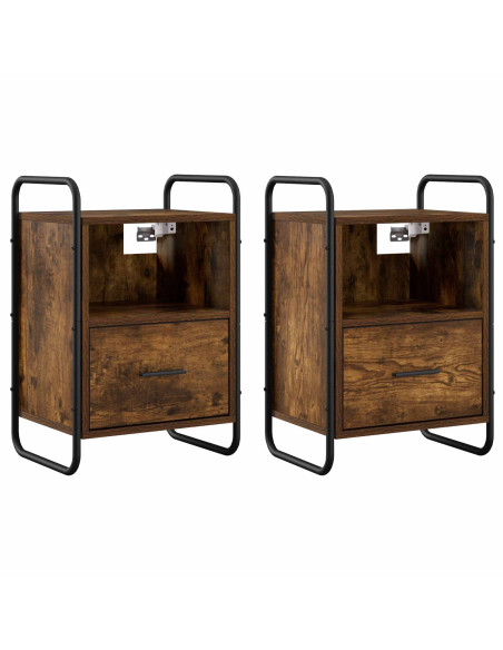 Mobiletto da Letto Appeso 2 pz Rovere Fumo 40 x 30 x 60 cm