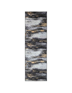 Runner Tappeto LESAKA Nero e Oro 100 x 300 cm Velluto diamante 2