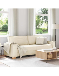 Divano 3-Persone Beige 220 cm Tessuto misto lino
