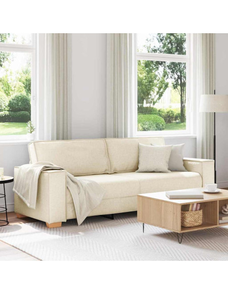 Divano 3-Persone Beige 220 cm Tessuto misto lino