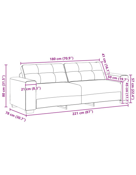 Divano 3-Persone Grigio scuro 220 cm Pelle Sintetica