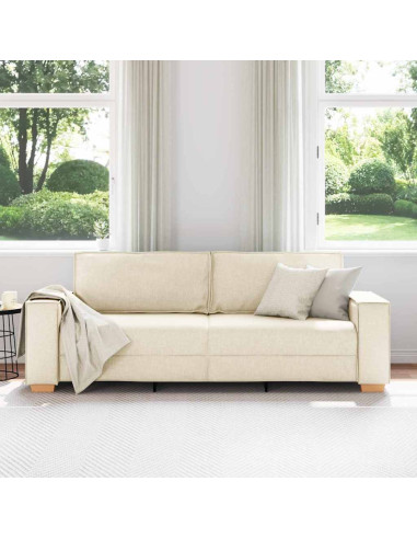 Divano 3-Persone Beige 220 cm Tessuto misto lino