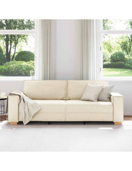 Divano 3-Persone Beige 220 cm Tessuto misto lino