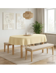 Tovaglia da Tavolo Ovale Bianco Crema 130 x 220 cm Poliestere