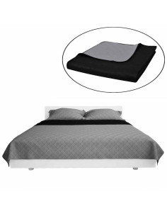 Copriletto Trapuntato a Doppia Faccia Nero/Grigio 230 x 260 cm