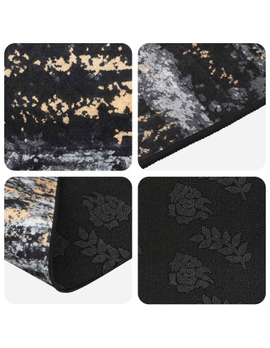 Runner Tappeto LESAKA Nero e Oro 100 x 400 cm Velluto diamante
