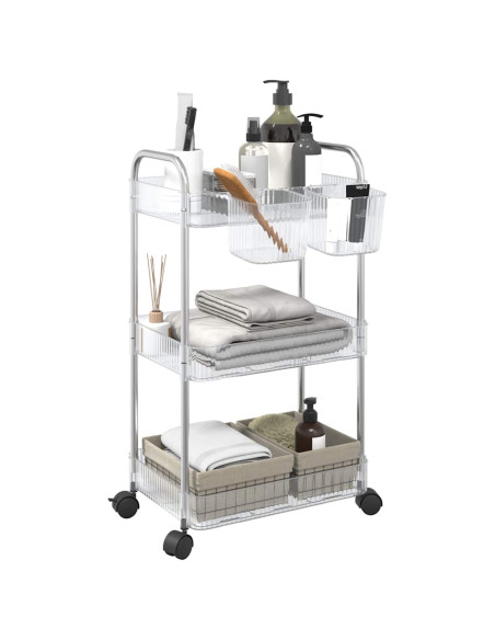 Carrello Portaoggetti a 3 Livelli 37x28x68 cm in Acrilico