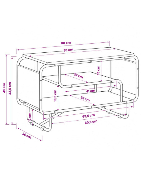 Supporto TV 80 x 36 x 45 cm Rovere Nero Legno ingegnerizzato