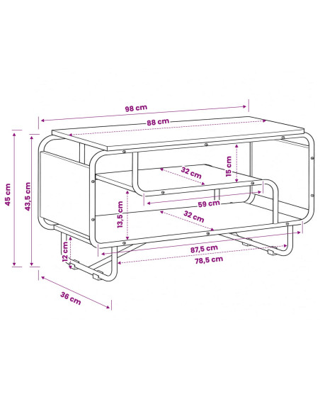 Supporto TV 98 x 36 x 45 cm Rovere Artigianale