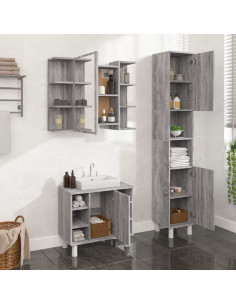 Set Mobili da Bagno 3 pz Grigio Sonoma in Legno Multistrato