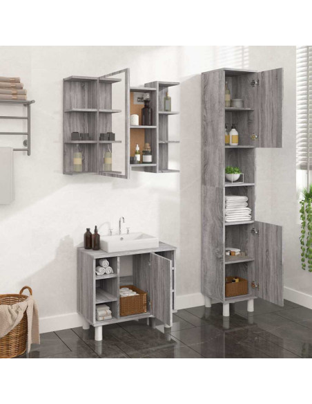 Set Mobili da Bagno 3 pz Grigio Sonoma in Legno Multistrato