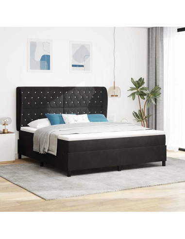 Letto a molle con materasso Nero 200 x 180 cm Velluto