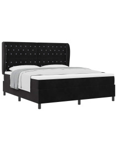 Letto a molle con materasso Nero 200 x 180 cm Velluto 2