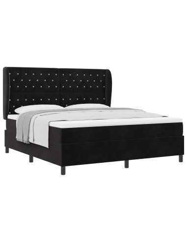 Letto a molle con materasso Nero 200 x 180 cm Velluto