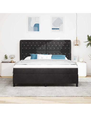 Letto a molle con materasso Nero 200 x 180 cm Velluto