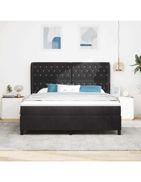 Letto a molle con materasso Nero 200 x 180 cm Velluto