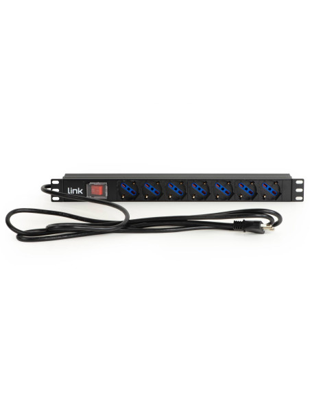 LINK MULTIPRESA DA RACK 19" 7 PRESE UNIVERSALI CON INTERRUTTORE SPINA ITALIANA 16A CAVO MT 1.75