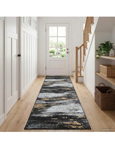 Runner Tappeto LESAKA Nero e Oro 80 x 100 cm Velluto diamante