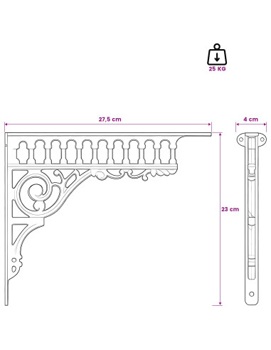 Supporti per mensole da parete 2 pz Nero 27.5 x 23 x 4 cm