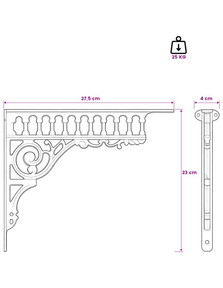 Supporti per mensole da parete 2 pz Nero 27.5 x 23 x 4 cm
