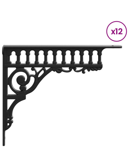 Supporti per mensole da parete 12 pz Nero 27.5 x 23 x 4 cm