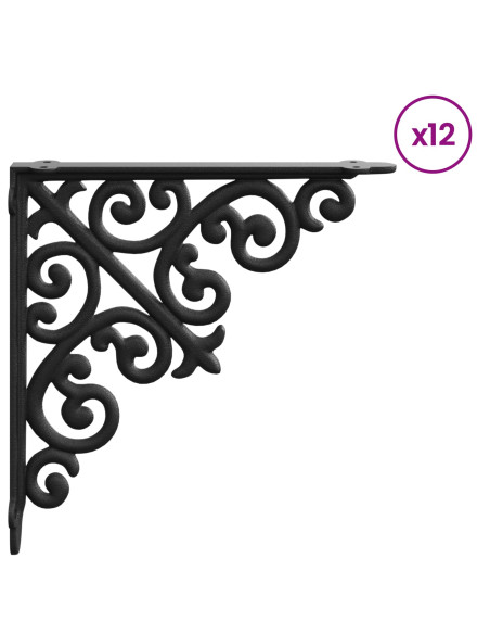 Supporti per mensole da parete 12 pz Nero 9,5 x 9,5 x 3 cm