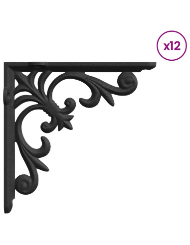 Supporti per mensole da parete 12 pz Nero 14.5 x 14.5 x 3 cm