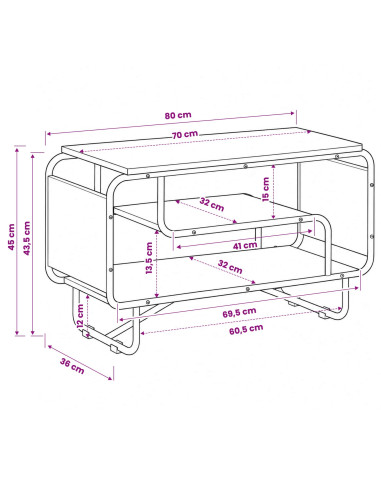 Supporto TV 80 x 36 x 45 cm Rovere Artigianale