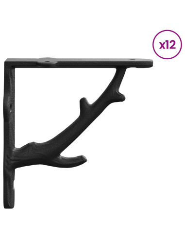 Supporti per mensole da parete 12 pz Nero 21.5 x 21.5 x 3.5 cm