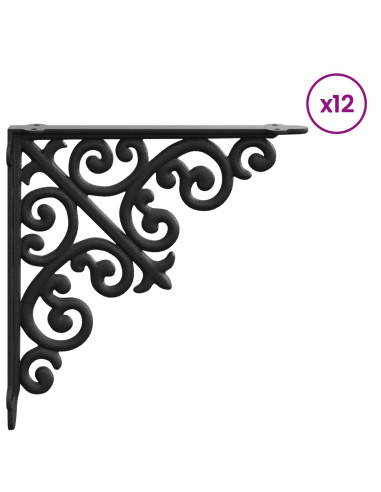 Supporti per mensole da parete 12 pz Nero 24 x 24 x 3,5 cm