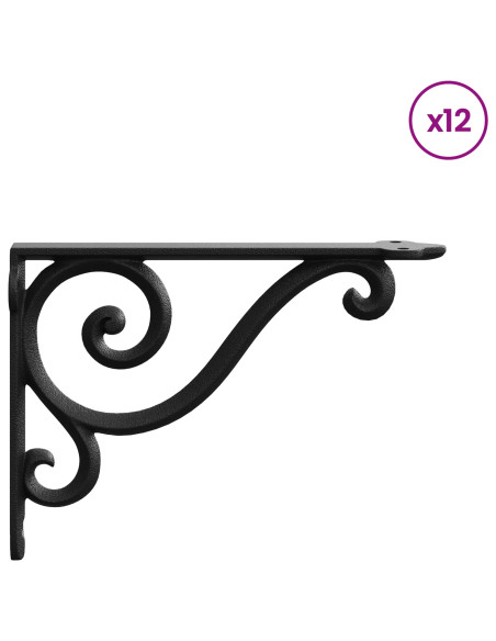 Supporti per mensole da parete 12 pz Nero 12 x 14 x 3 cm