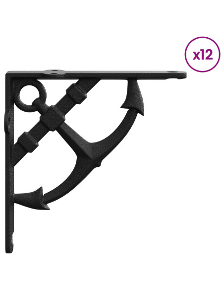 Supporti per mensole da parete 12 pz Nero 21 x 21 x 3.5 cm