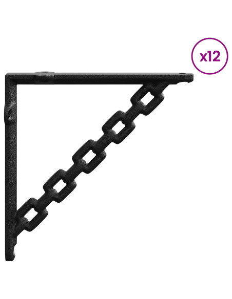 Supporti per mensole da parete 12 pz Nero 14.5 x 14.5 x 3 cm