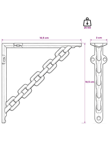 Supporti per mensole da parete 2 pz Nero 10.5 x 10.5 x 3 cm