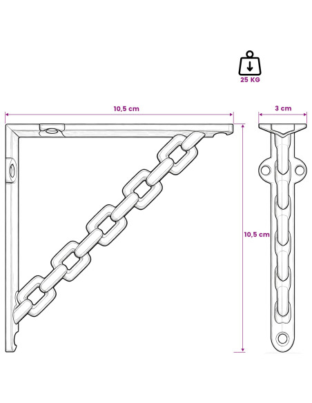 Supporti per mensole da parete 2 pz Nero 10.5 x 10.5 x 3 cm