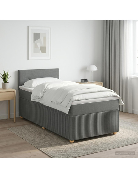 Letto box spring con materasso Grigio Scuro 90 x 190 cm Tessuto