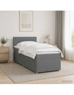 Letto con Box Spring, Materasso e LED Grigio Scuro 90 x 190 cm