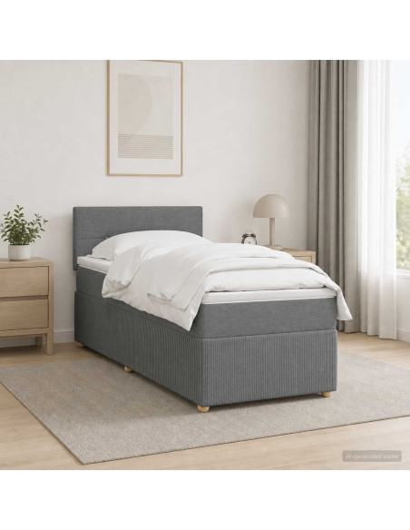 Letto con Box Spring, Materasso e LED Grigio Scuro 90 x 190 cm