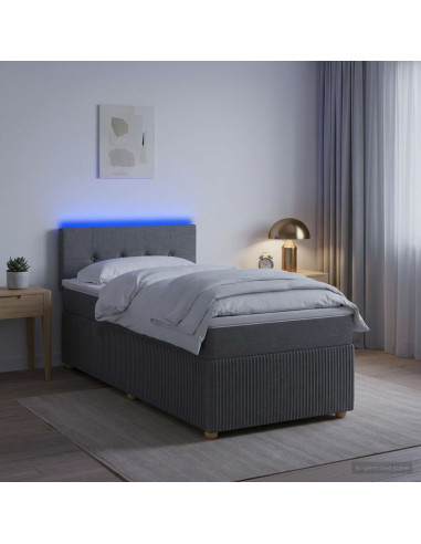 Letto con Box Spring, Materasso e LED Grigio Scuro 90 x 190 cm