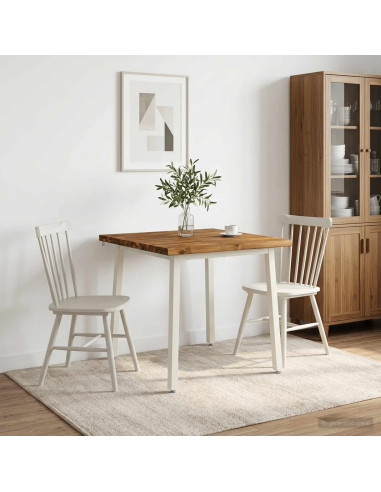 80 x 80 x 75 cm Legno di Acacia Massello Naturale e Bianco