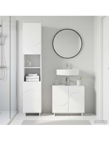 Set mobili da bagno 2 pz Bianco Lucido Legno ingegnerizzato
