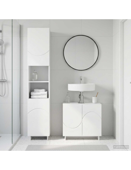 Set mobili da bagno 2 pz Bianco Lucido Legno ingegnerizzato