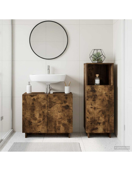 Set mobili da bagno 2 pz Rovere Fumo Legno ingegnerizzato