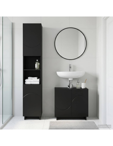 Set mobili da bagno 2 pz Nero Legno ingegnerizzato
