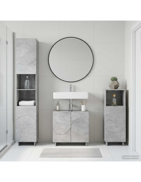 Set mobili da bagno 2 pz Grigio Cemento Legno ingegnerizzato