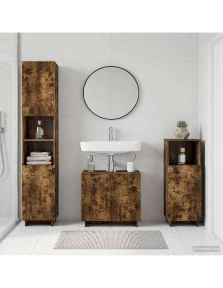 Set mobili da bagno 2 pz Rovere Fumo Legno ingegnerizzato