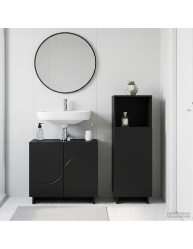 Set mobili da bagno 2 pz Nero Legno ingegnerizzato