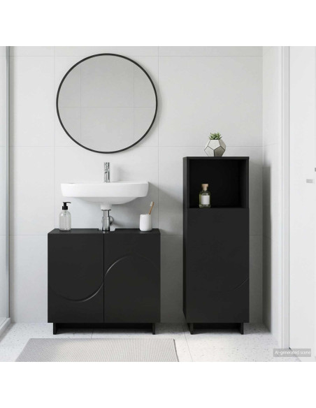 Set mobili da bagno 2 pz Nero Legno ingegnerizzato