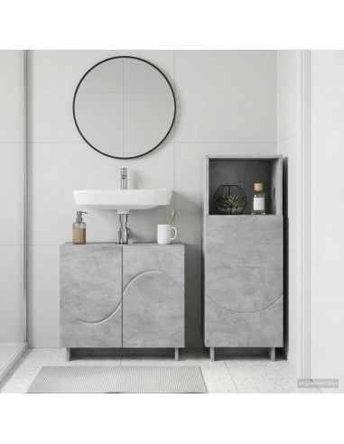 Set mobili da bagno 2 pz Grigio Cemento Legno ingegnerizzato