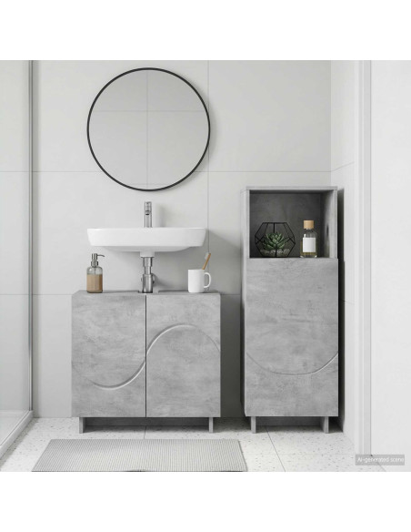 Set mobili da bagno 2 pz Grigio Cemento Legno ingegnerizzato